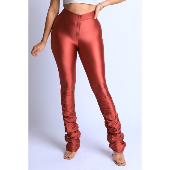 Women's Ruched Hem Zipper Front Nylon Spandex Classy Leggings Pants S M L - Picture 2 of 8